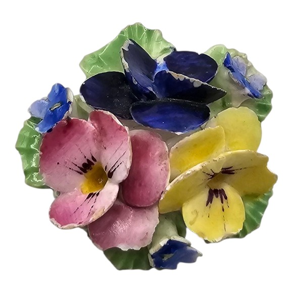 Vintage China Staffordshire Porcelain‎ Flowers Floral Pin Brooch England - Picture 1 of 9